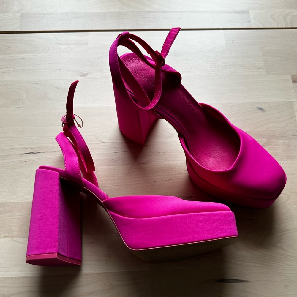 Pink Satin Platform Heels